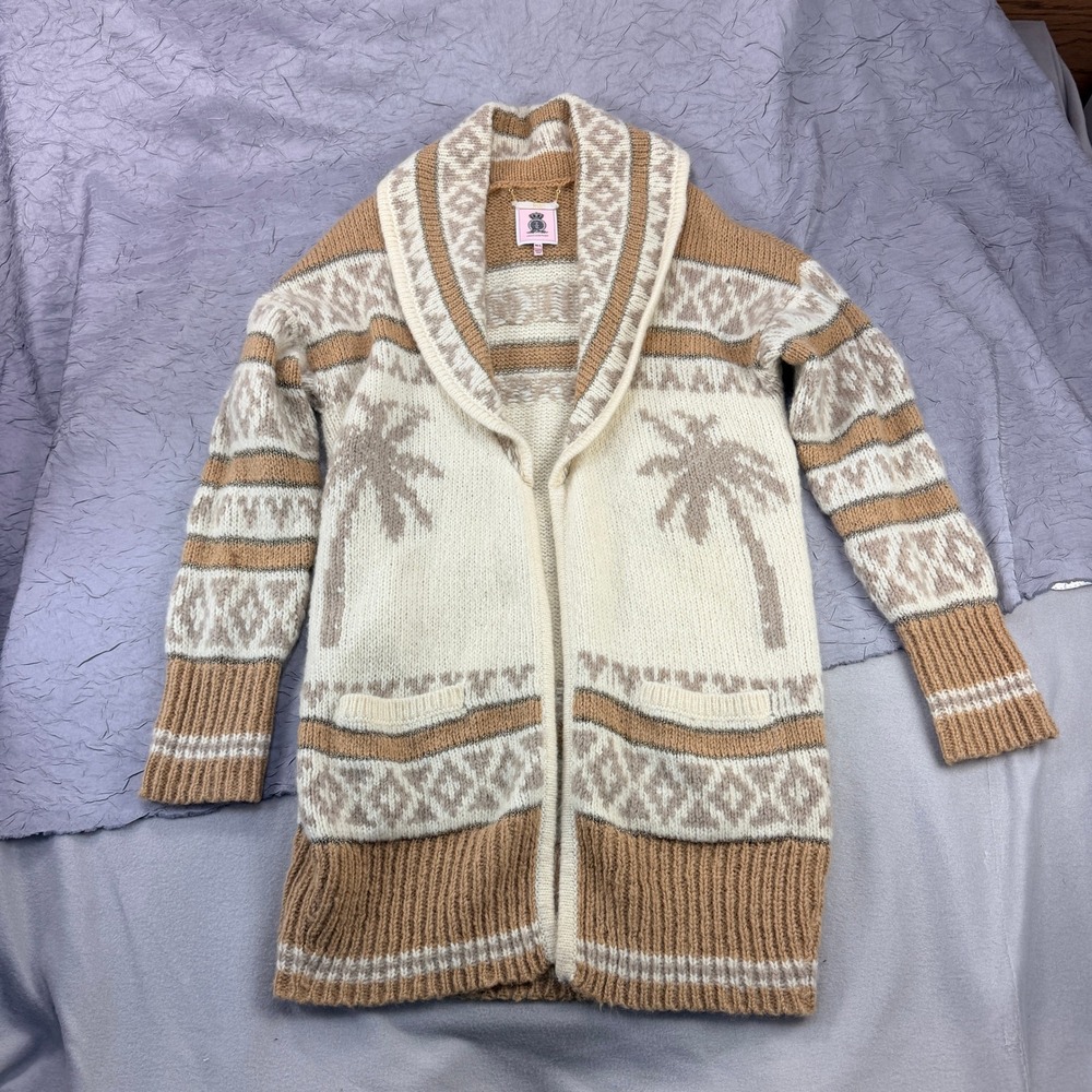 Juicy Couture Oversized Mohair Blend Palm Tree Logo Y2K Cardigan Tan Cream M/L